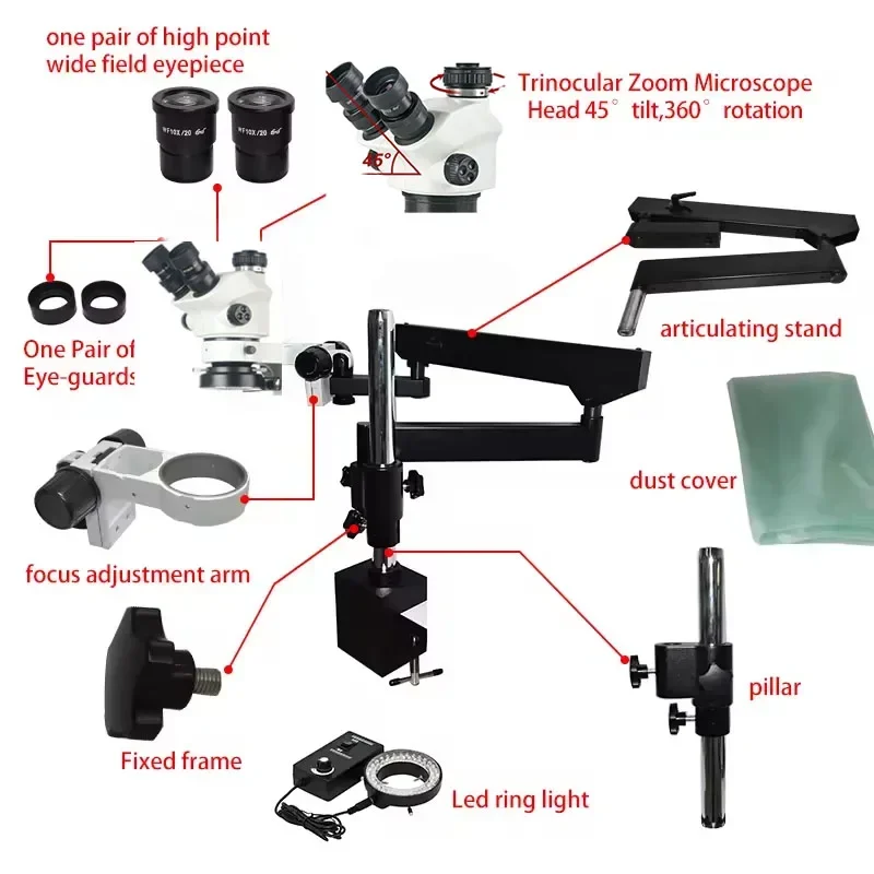 2026 New 3.5X-100X Flexible Ar - Articulating Arm Boom Stand Microscope 评论和价格